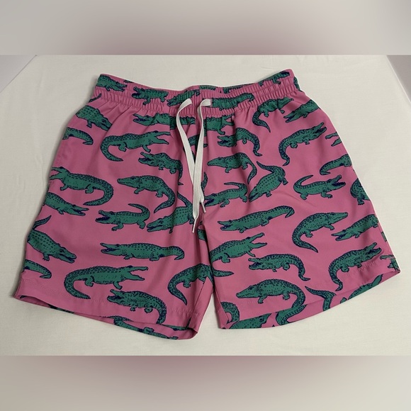 Chubbies Pink Swim Shorts with Green Alligator Print